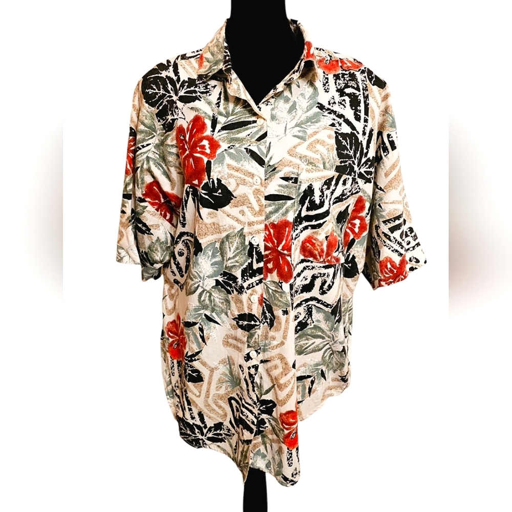 80s Hawaiian Shirt Vintage Medium Floral Hibiscus Medium